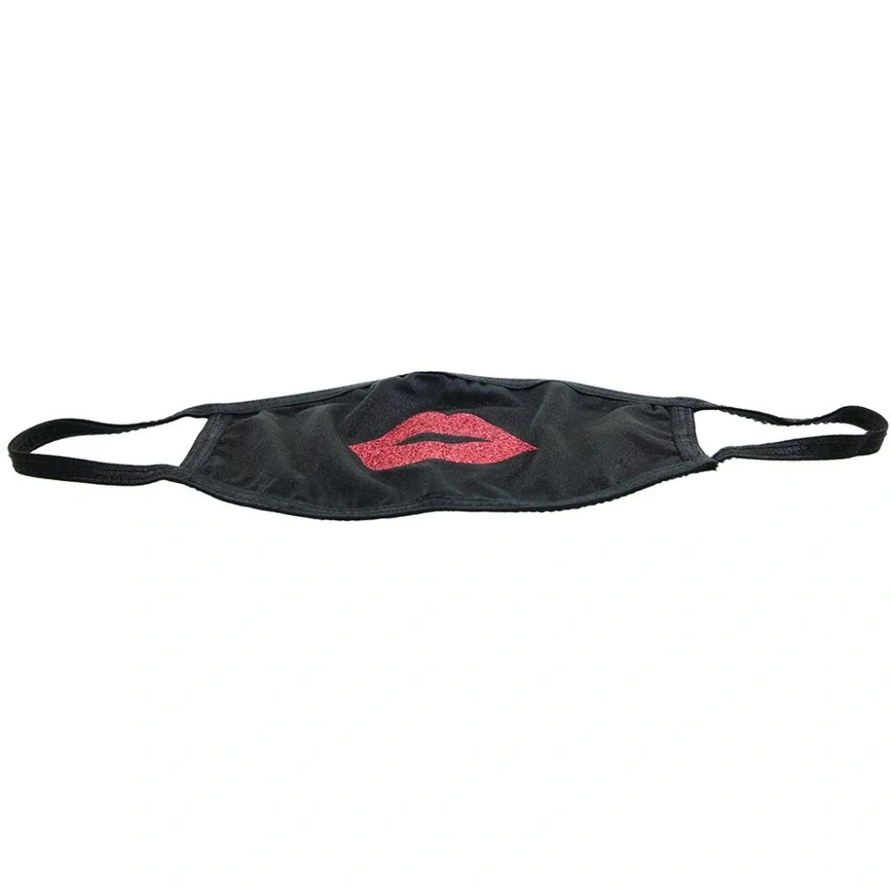 Ella Etc Pucker Up Glitter Red Kiss Face Mask | Black Fashion Mask
